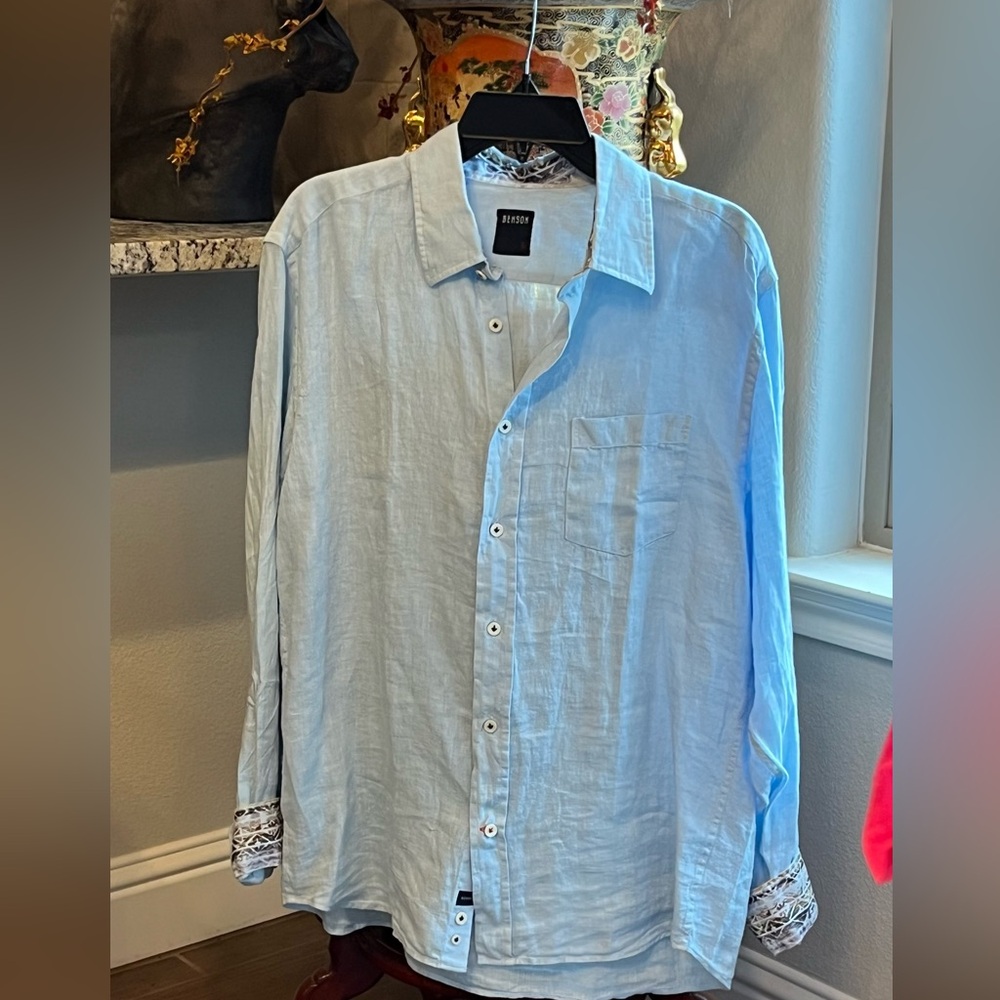 Unisex linen button down top by Benson